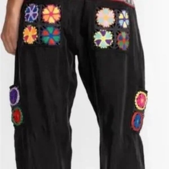 Johnny Was Black Crochet Embellished Silky Cargo Pants With Patterned Belted - Picture 1 of 12